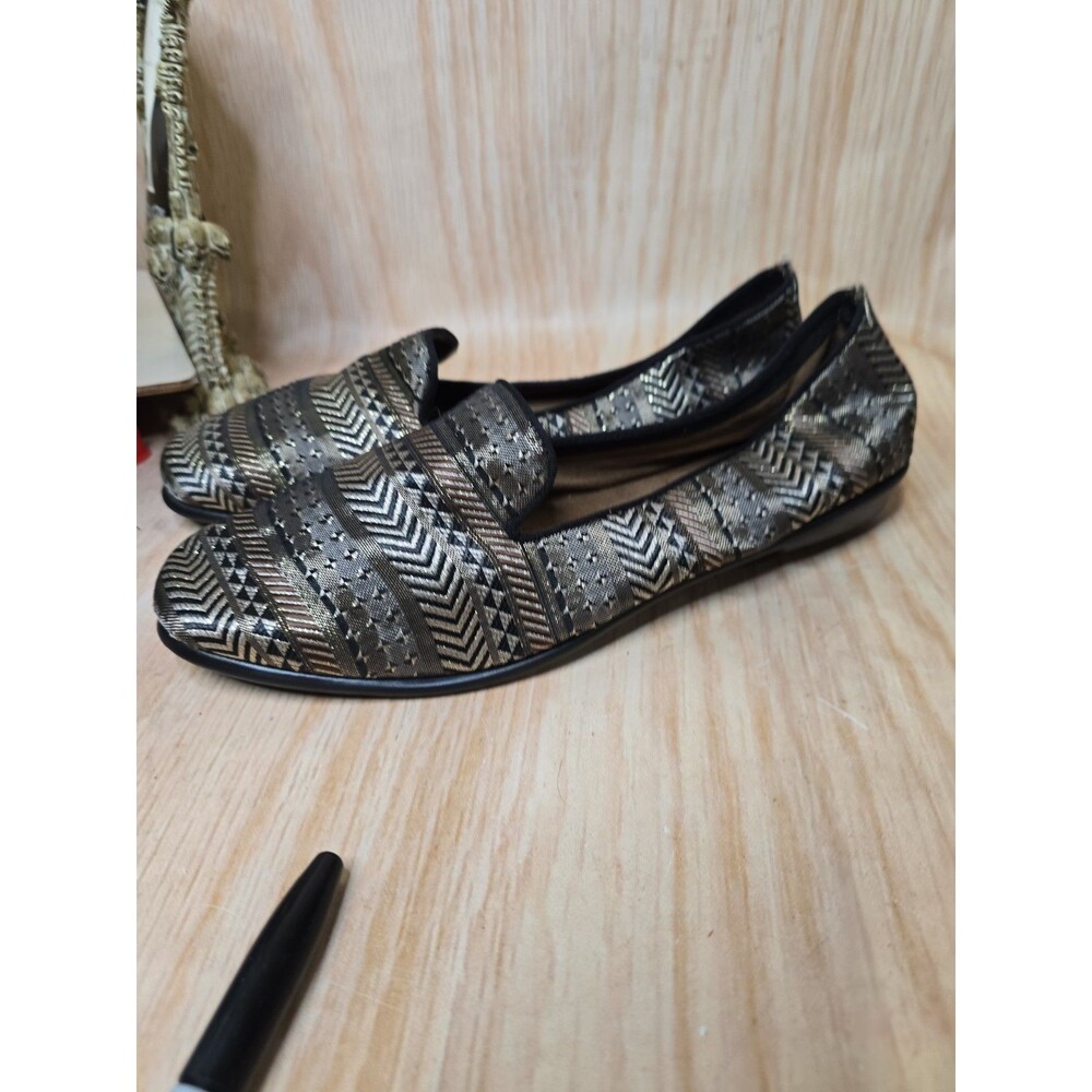 AEROSOLES BETUNIA Slip-On Loafer Soft BLACK WITH GOLD DESIGNS Size 9 - Picture 3 of 10